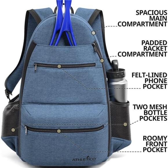 Tennis Bag - Tennis Backpack for Men & Women Holds 2 Tennis Rackets and Shoes - Picture 2 of 7